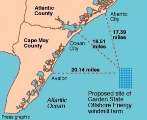 Map showing approximate location of the offshore wind farm. 