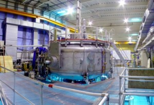 The Levitated Dipole Experiment (LDX) reactor is housed inside a 16-foot-diameter steel structure in a building on the MIT campus that also houses MIT’s other fusion reactor, a tokamak called Alcator C-mod.