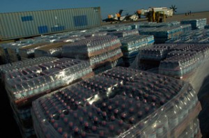 Pallets of Bottled Water bound for Haiti