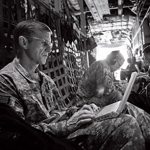 Gen. Stanley McChrystal, at work in a C-130. Photo by Petty Officer 1St Class Mark O'Donald, US Navy, Nato