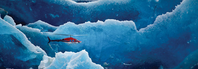 Helicopter Cruising Greenland Ice Sheet