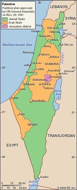 Map of Palestine, less Jordan, from the 1947 United Nations Partition Plan