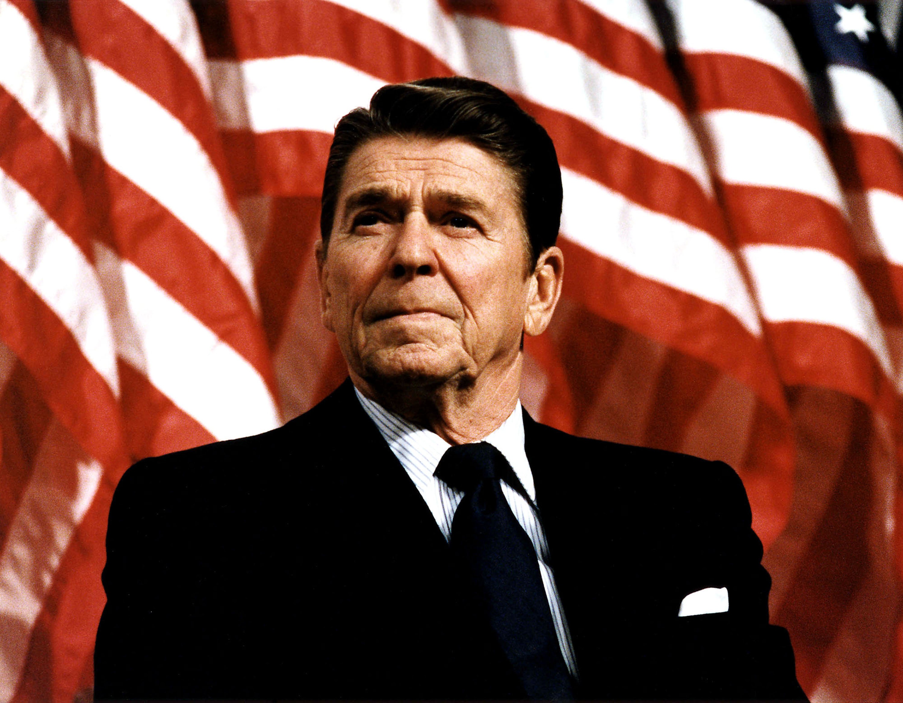 President Reagan against the US Flag