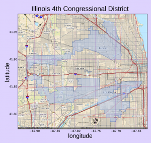 The 4th Congressional District of Illinois, winding its way through various Chicago neighborhoods.
